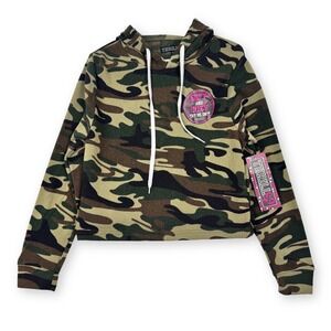 Thrill 94 Womens Camo Cropped Hoodie Juniors XL Green Camouflage Soft Cozy